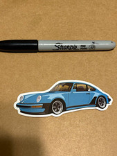 Blue Porsche Sports Car Vinyl Decal Sticker - Blue Black White picture