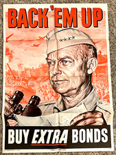 Original 1944 Back 'Em Up Buy Extra Bonds IKE US Treasury WWII Poster picture