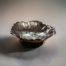 Vintage Heavy Brass Leaf Footed Trinket Dish Bowl metal Mid Century Modern MCM picture