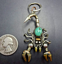 FRANK VALDEZ Sterling Silver SCORPION PENDANT w/ TURQUOISE CABOCHON Taos Artist picture