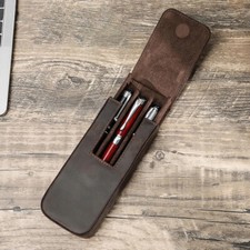 Handmade Genuine Leather Pen Case Office Pencil Holder Pens Organizer Bag School picture