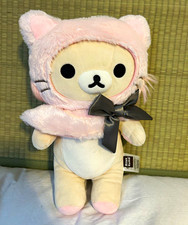 RARE San-X Rilakkuma Bear Cat  Stuffed Animal Pink Cat Cape Korilakumma picture
