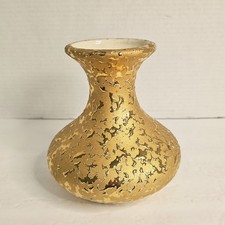 Vintage Weeping Bright Gold Ceramic Bud Vase MCM Hand Decorated USA 6in picture