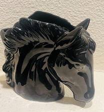 Vintage Norcrest Black Stallion Horse Head Planters Set of 2 Ceramic MCM Japan picture