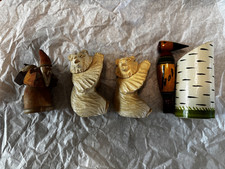 Vintage Soviet Era Russian Carved Folk Art Ornaments Bears Woodpecker St Nicolas picture