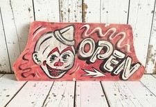 Vintage Hand Painted Carnival Clown Sign Antique Circus Fairground Folk Art picture