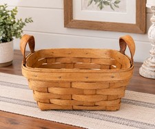 Authentic VTG Longaberger '95 Wood Split Basket Leather Handles Signed picture