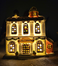 Vintage Victorian Village Collectibles Ceramic City Hall Christmas Village Light picture