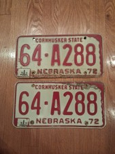 Matching Pair Vintage 1972 - 1975 NEBRASKA License 64-A288 Plate 64 County  picture