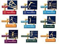 2002 Manchester Commonwealth Games Pin Badge - Set Of 18 Pictogram Badges picture