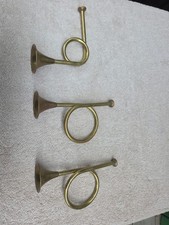 VINTAGE BRASS CHRISTMAS French Horn Bugle Hanging Decoration Lot Of 3 picture