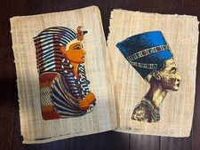 2 Antique Egyptian Paintings On Papyrus With Original Certificate 13x18” picture