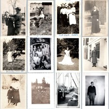 x12 LOT c1910s-1940s Sup Family Snapshot Photos Cow Military Navy Tricycle Bride picture