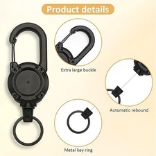 3Pcs Retractable Heavy Duty Carabiner Reel Keychain Steel Wire Badge Holder picture