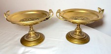 Pair of antique 19th century gilt bronze wood tazza centerpiece bowl compote picture