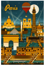 Special Paris, France - Retro Skyline - Lantern Press Postcard picture