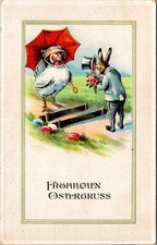A/S Easter Anthro Top Hat Grey Bunny Greets Parasol Bonnet Hen Flowers PU.A-673 picture