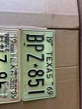 NOS ORIGINAL UNUSED TEXAS LICENSE PLATES PAIR 1969 BPZ 851 picture