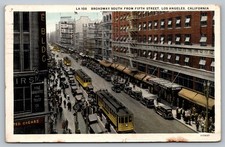 Los Angeles Broadway South from 5th Street Streetcar Postcard Old Signs Cigars picture