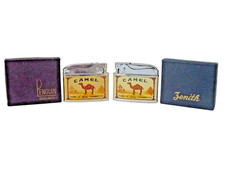 2 Vintage Rare 1950's NEW IN BOX Camel Adv Cigarette Lighters, Penguin & Zenith picture