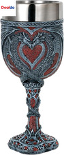 Medieval Double Dragon Wine Goblet 7oz Stainless Steel Fantasy Dragon Chalice picture