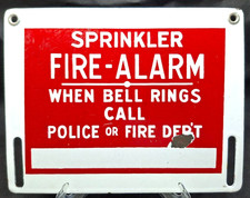 Vintage Porcelain Sprinkler Fire Alarm Sign Police or Fire Dept Original 7