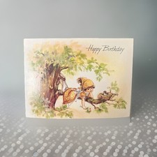 Unused Vintage A Sunshine Card BIRTHDAY Card Cute Dutch little Girl tree birds picture