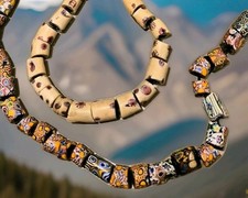 Antique VTG AFRICAN TRADE BEADS for Necklace- 65 Bear Paw/MILLIFIORI Hand Strung picture