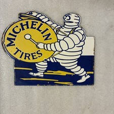 VINTAGE PORCELAIN MICHELIN TIRES TIRE MAN W/ DRUM GAS STATION TIRE REPAIR picture