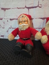 2 Vintage SANTA CLAUS Plush Christmas MCM Rubber Face Toy Doll 16