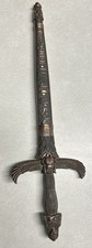 Vtg Cleopatra Egyptian Pharaoh Beetle Wings Decorative Copper Dagger W/ Sheath picture