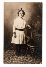 Edwardian Portrait Young Girl White Dress Real Photo Postcard RPPC Unposted picture