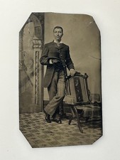Antique 1800s Tintype Photo Man Formal Suit Hat Full Length Victorian Portrait picture