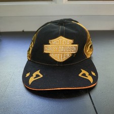 Vintage Harley Davidson Embroidered Flames Black & Gold Strapback Hat Cap NWT picture