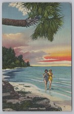 Carefree Florida Postcard 1946 Beach Two Women Sunset Linen picture