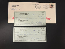 George R Caron Signed Checks Pair Enola Gay Tail Gunner Hiroshima WWII Autograph picture