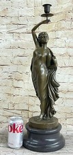 European Bronze Finery  Girl Statue Candle Holder Candlestick Figurine Decor NR picture