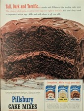 1953 Pillsbury Cake Mixes Print Ad, Chocolate Cake, Tall & Terrific, Easy Make  picture