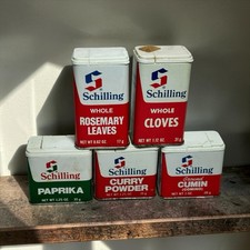 Vintage Schilling Spice Tins 5 Lot 1970's USA *Box#1 picture