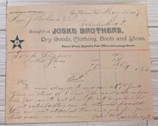 1887 Joske Brothers San Antonio Texas Dry Goods Billhead Schulenburg Kids Gloves picture