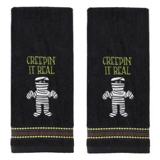 Skl Home Halloween Creepin Real Glow-In-The-Dark Hand Towel 2Pc Set For Black picture