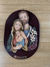 JESUS MARY JOSEPH Vintage Plaque  HOLY FAMILY Wall Hanging Roman Italy 10” picture