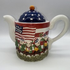 Declan’s Finnians Irish Ceramic Patriotic Teapot “Ex-Pat’s Tea Party” Uncle Sam picture