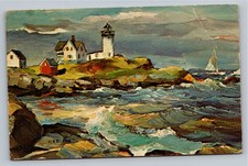 1968 Cape Neddick Lighthouse Maine Art Postcard by Roger Deering picture