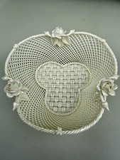 Vintage Belleek Irish Heart-Shaped Wicker Woven Basket w/Rose Accents picture