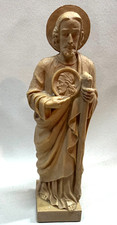 Vtg St Jude Statue Figure Staff Medallion Jesus Hard Plastic Faux Wood Molded picture