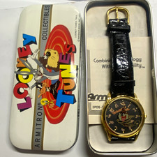 Armitron Looney Tunes Taz Quartz Watch Black Dial Leather Strap original Case picture