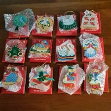 VTG Twelve 12 Days of Christmas Metal Ornaments Lot with Boxes Complete Set NEW picture