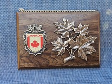 Vintage Canadian souvenir wooden wall plaque Maple Leaf 1989 picture