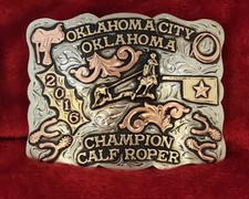 TROPHY RODEO CHAMPION BELT BUCKLE☆2016☆PRO CALF ROPER☆OKLAHOMA CITY OK☆RARE☆545 picture